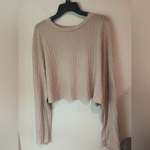Boho Ribbed Cropped Sweater 2XL Plus Size Tan Beige Soft Knit Top Oversized